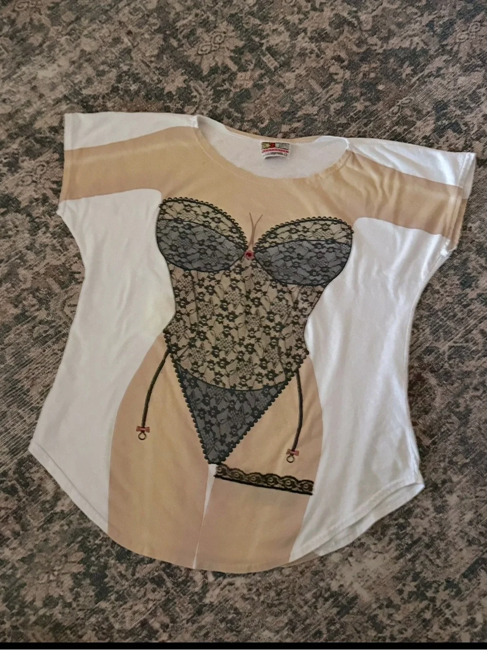Vintage Y2K Fun2Wear Lingerie Illusion Graphic Tee Dress Novelty Pinup‎ Top